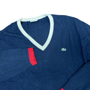 Lacoste Wool Sweater Men's Size XL (EU 6) Navy blue V-Neck Crocodile Pullover